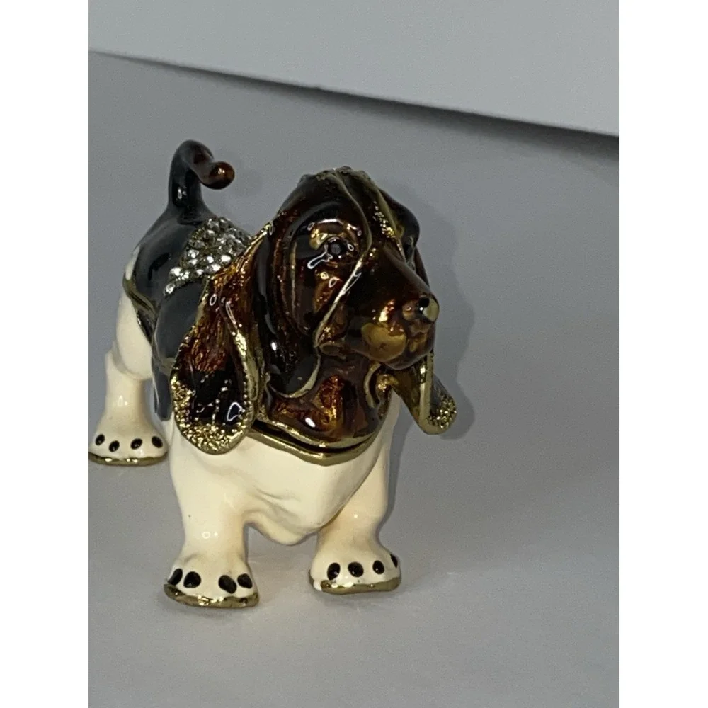 Basset‎ Hound Dog Trinket Box Enamel Crystal Hinged Lid Jeweled Collection